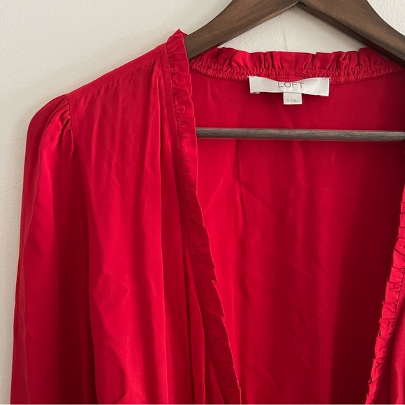 LOFT Red Wrap Blouse - Picture 3 of 11